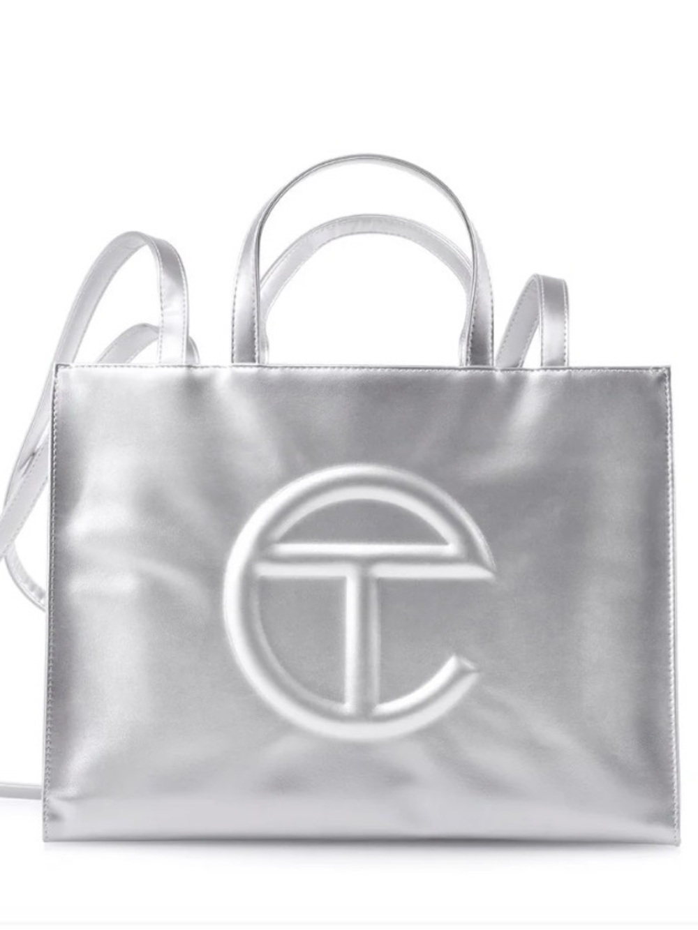 Telfar Metallic Silver Logo Tote